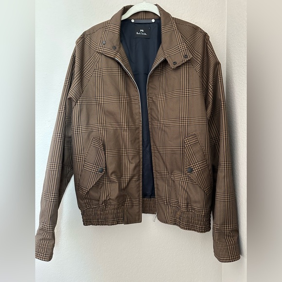 PAUL SMITH Prince Of Wales-Check Zip-Up Jacket, Brown. Academia. Classic, XL.